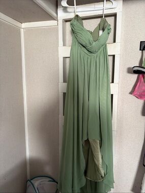Sage Green High-Low Chiffon Evening Dress